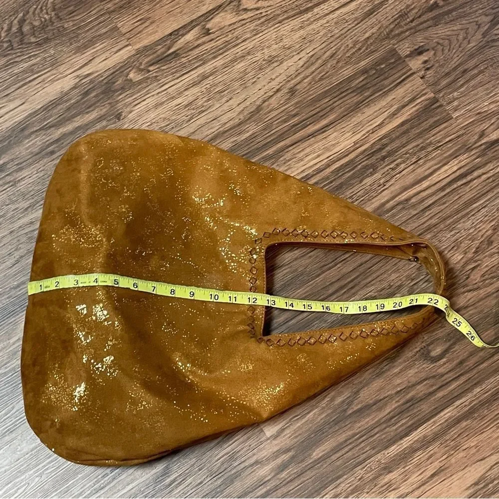 Deux Lux Oversized Shimmer Hobo Bag Camel Brown With Gold Flakes